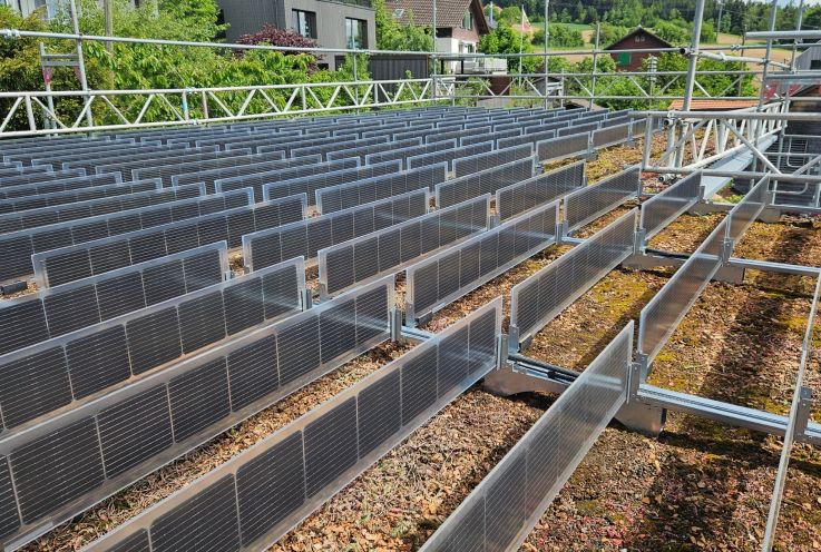 Vertikale PV-Anlage auf Gründach