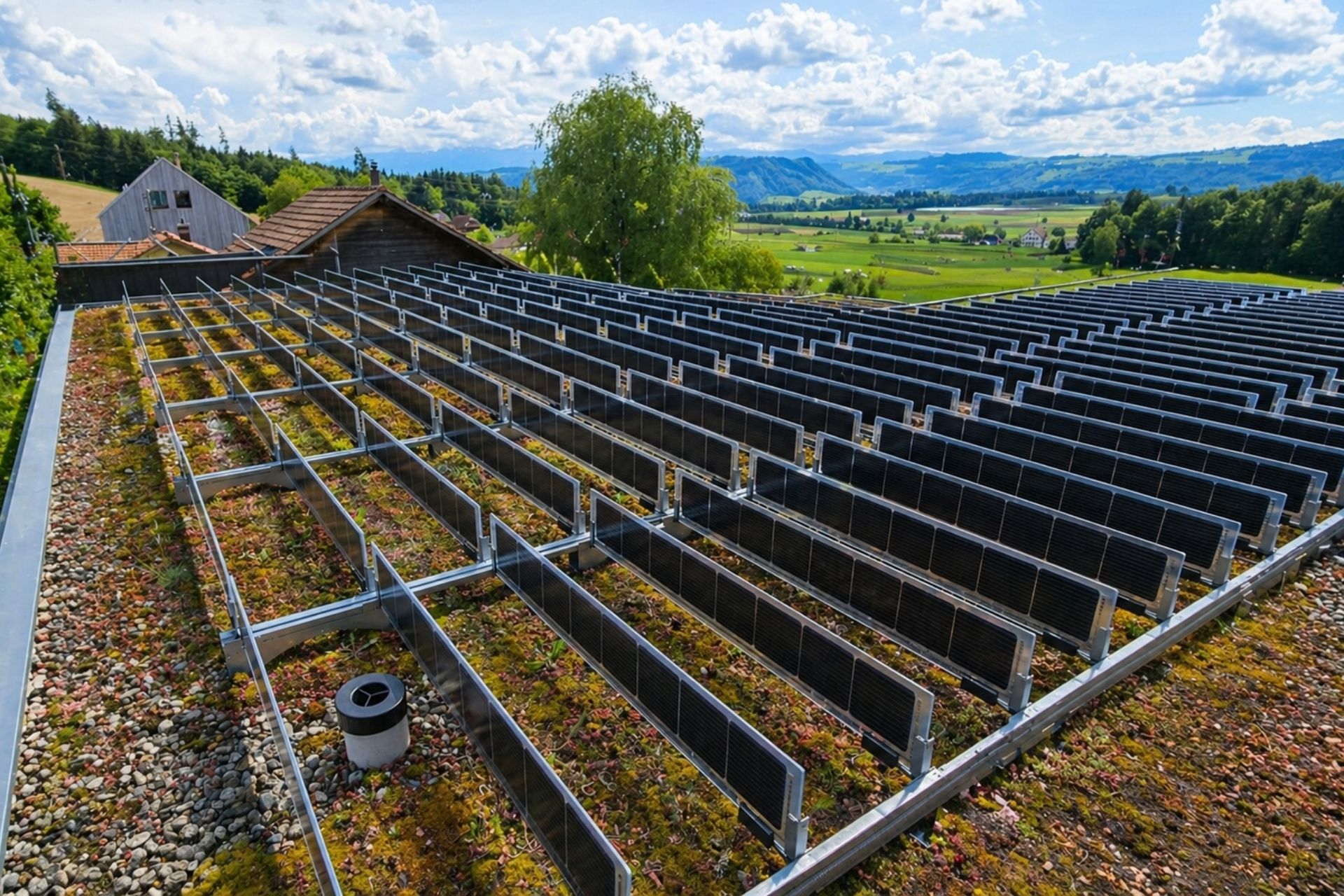 PV auf Gründächern -
vertikaler Mehrertrag